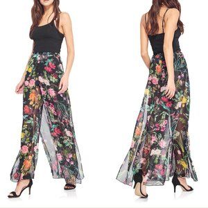 Tadashi Shoji Wide Leg Black Floral Pants sz 6